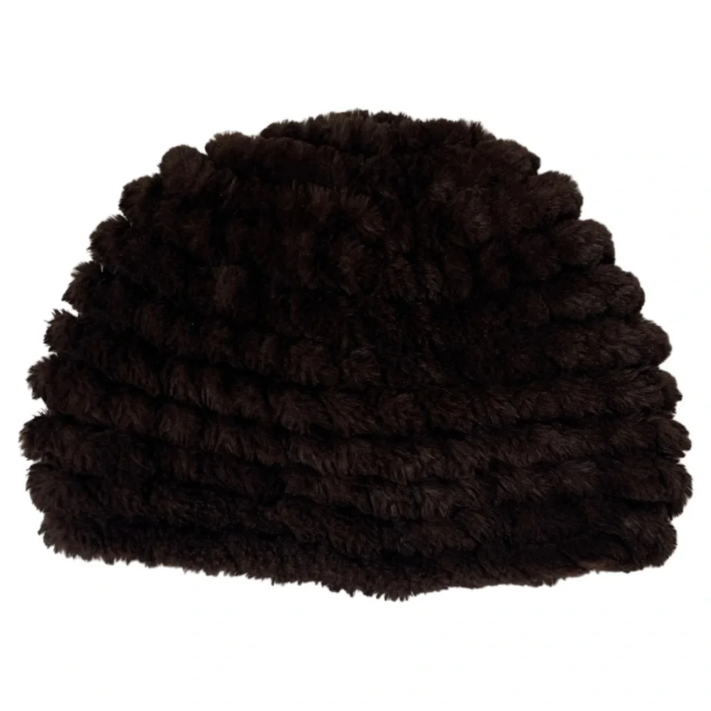Vintage Fur Hat Calvin Klein Textured Knit Womens Winter Hat Lux Chocolate Brown - Picture 6 of 13